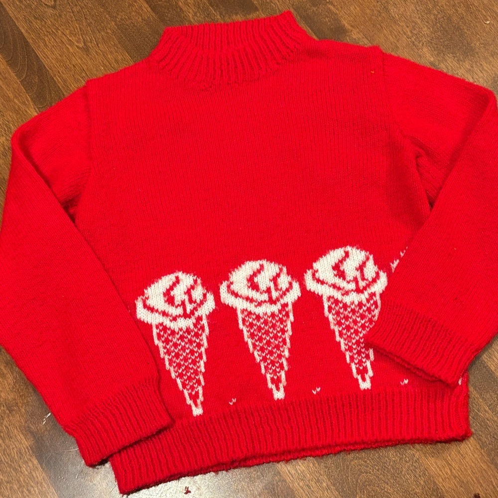 Vintage kids Red Ice Cream Cone‎ Sweater Handmade Size 3/4